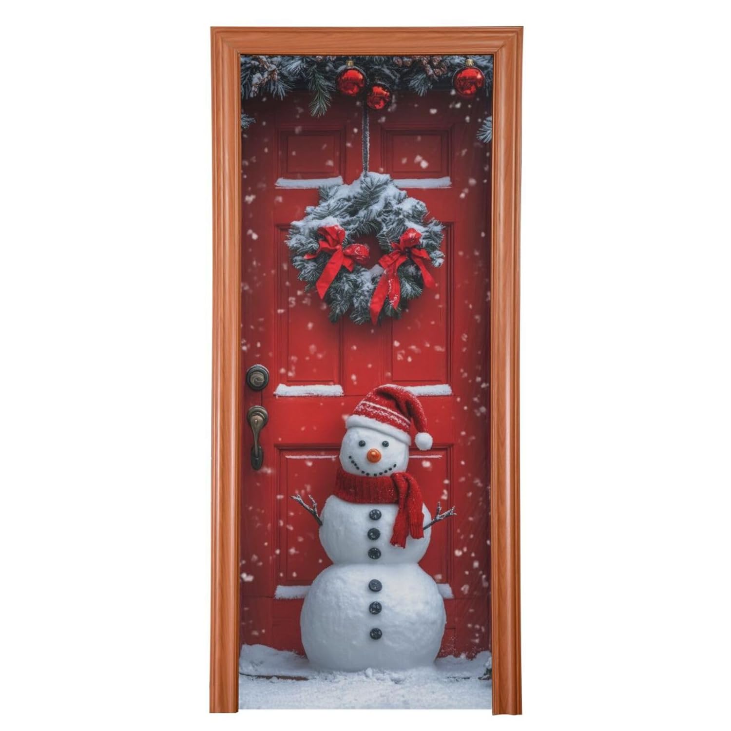Christmas Snowman Door Cover, Stretch Fabric Backdrop Porch Covers For Home Party Holidays Decoration, 35X79 In