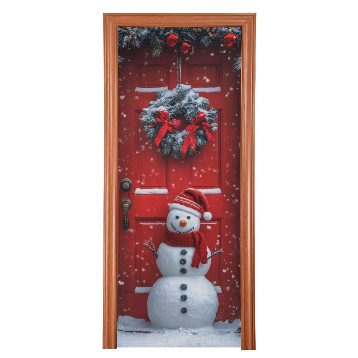 Christmas Snowman Door Cover, Stretch Fabric Backdrop Porch Covers For Home Party Holidays Decoration, 35X79 In