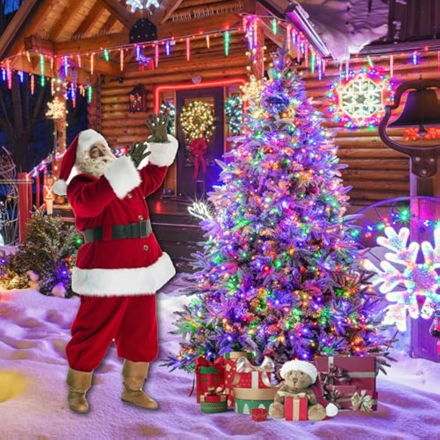 6Ft Artificial Snow Flocked Christmas Tree With 400 Led Lights (Not Pre-Lit), Xmas Tree Full Tree With 800 Branch Tips & 11 Modes Light, Rgb & Warm White Light, Foldable Stand For Home