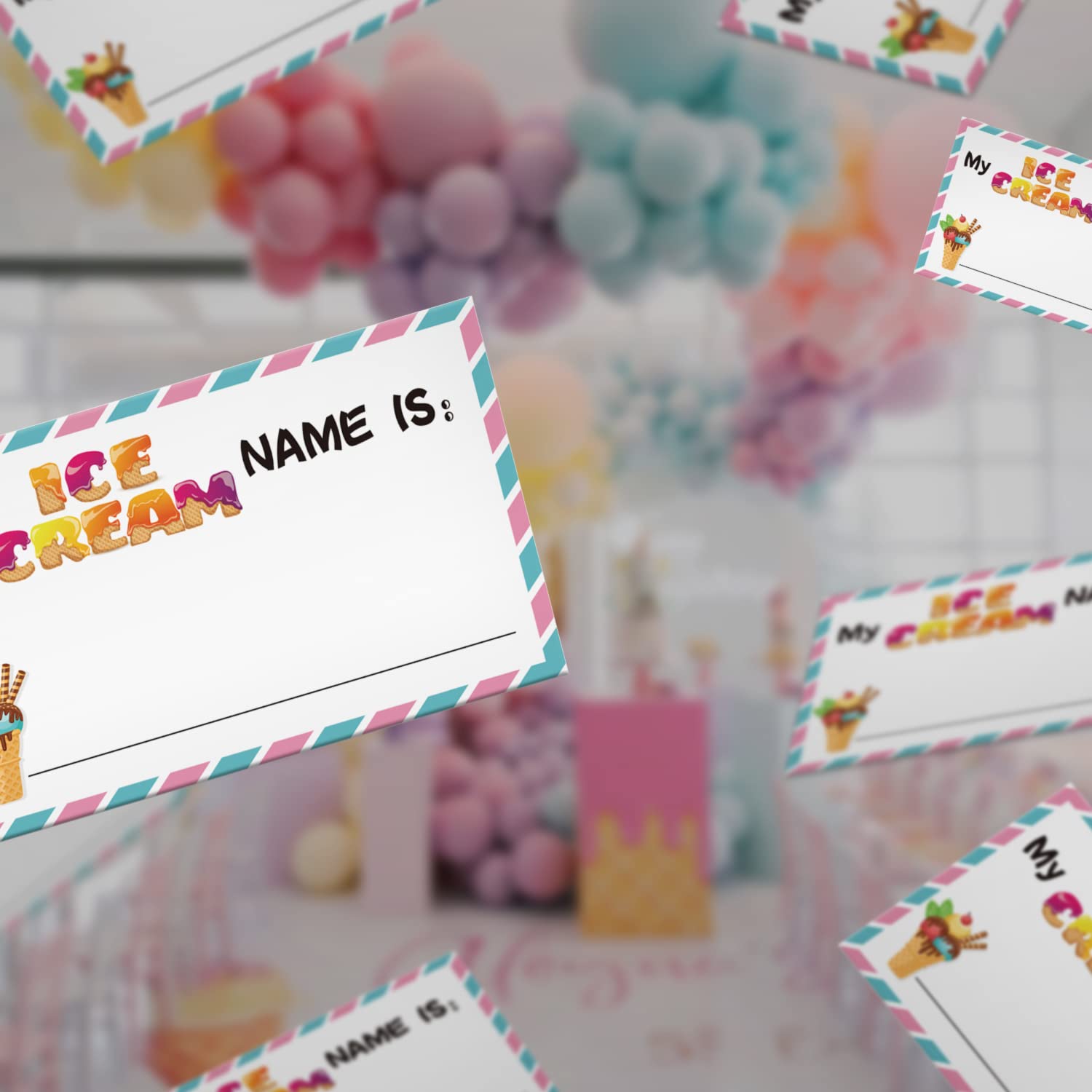 Ice Cream Name Game - 1 Sign And 50 Name Tag Stickers, Birthday Party Game For Kids And Adults, Office Or Class Activity