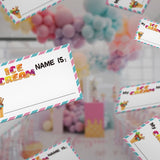 Ice Cream Name Game - 1 Sign And 50 Name Tag Stickers, Birthday Party Game For Kids And Adults, Office Or Class Activity