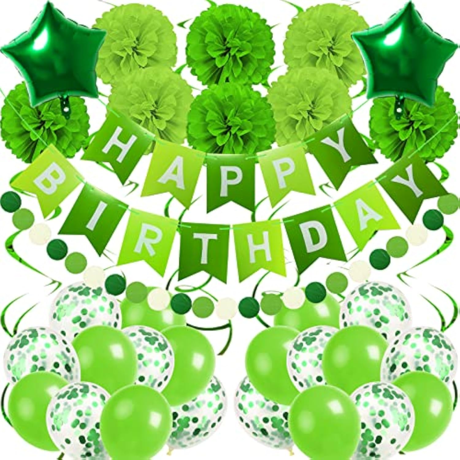 Birthday Decoration, Happy Birthday Banner, Tissue Paper Pom Poms, Hanging Paper Fan Set And Balloons For All Birthday Party Decorations Multi