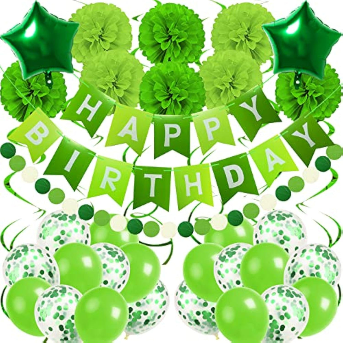 Birthday Decoration, Happy Birthday Banner, Tissue Paper Pom Poms, Hanging Paper Fan Set And Balloons For All Birthday Party Decorations Multi