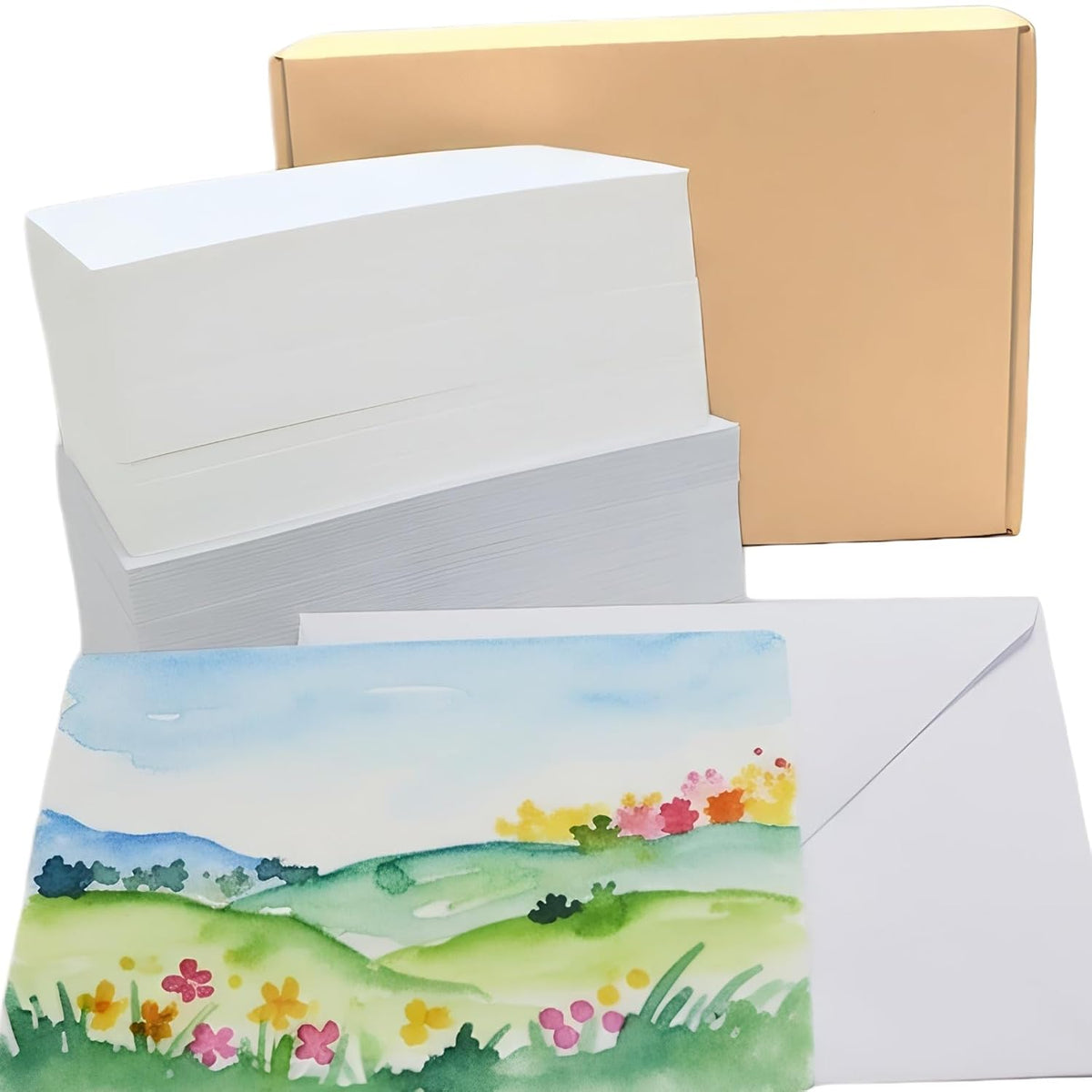 Watercolor Paper 140Lb/300Gsm, 100 Sheets Watercolor Cards With Envelopes, 4X6 Inch Water Color Postcards, Cotton Cold Press Non-Folded Thank You Card, Travel Watercolors Heavyweight White Art Paper