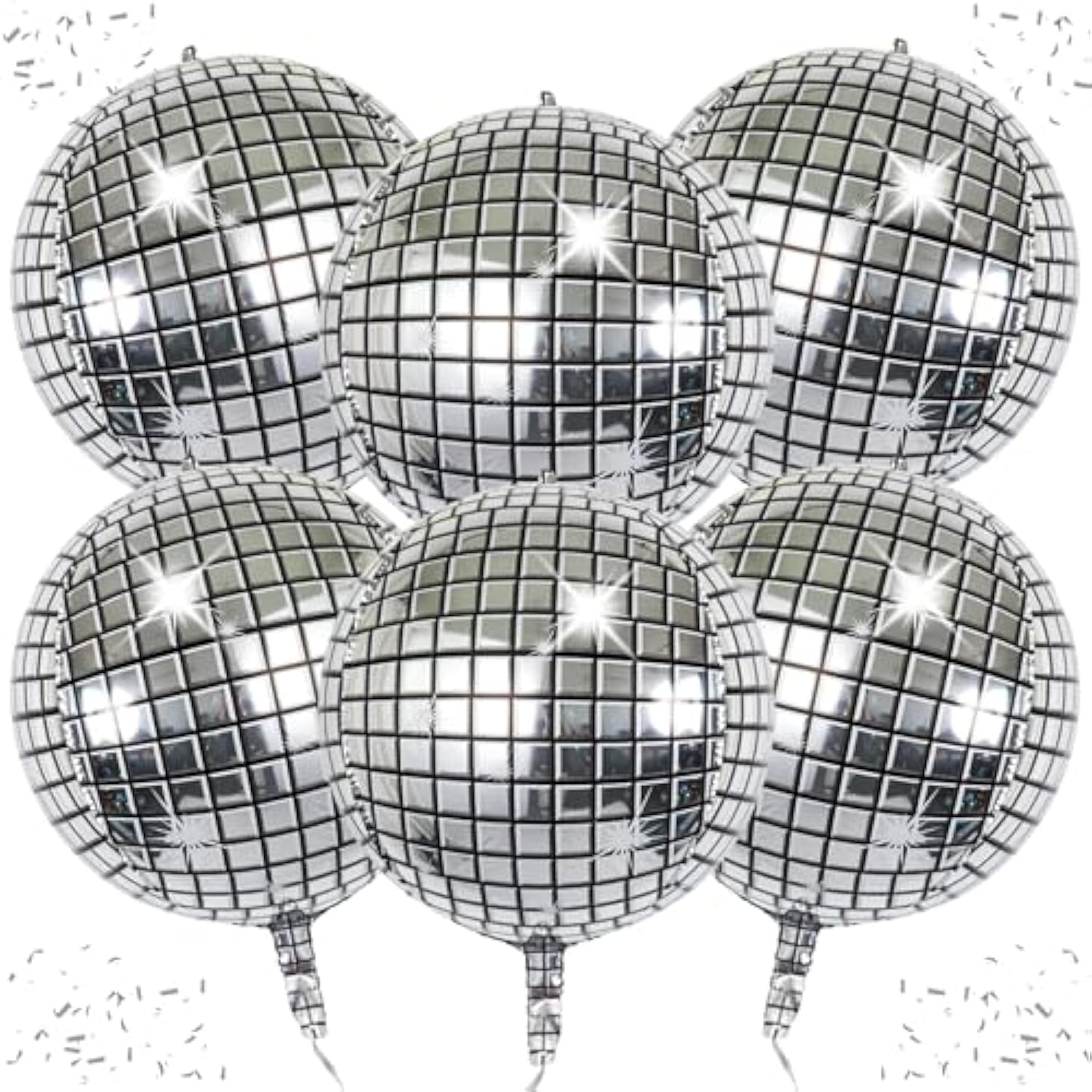 6-Pack 22 Inch Silver 4D Disco Ball Balloons 90S Dancing Queen Party Decor