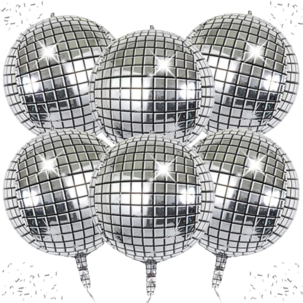 6-Pack 22 Inch Silver 4D Disco Ball Balloons 90S Dancing Queen Party Decor