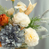 Dahlia Flower Aritificial Flower With Vase Fake Silk Flowers In Glass Vase Faux Rose Flowers Arrangement For Home Office Table Centerpiece Decoration (Blue)