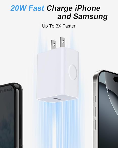 20W USB C Fast Charger with 6FT Cable for iPhone 17 16 15 Pro Max 16e 17e iPad
