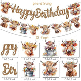 Brown Glitter Highland Cow Birthday Banner - Cattle Themed Party Decorations For Baby Shower Supplies