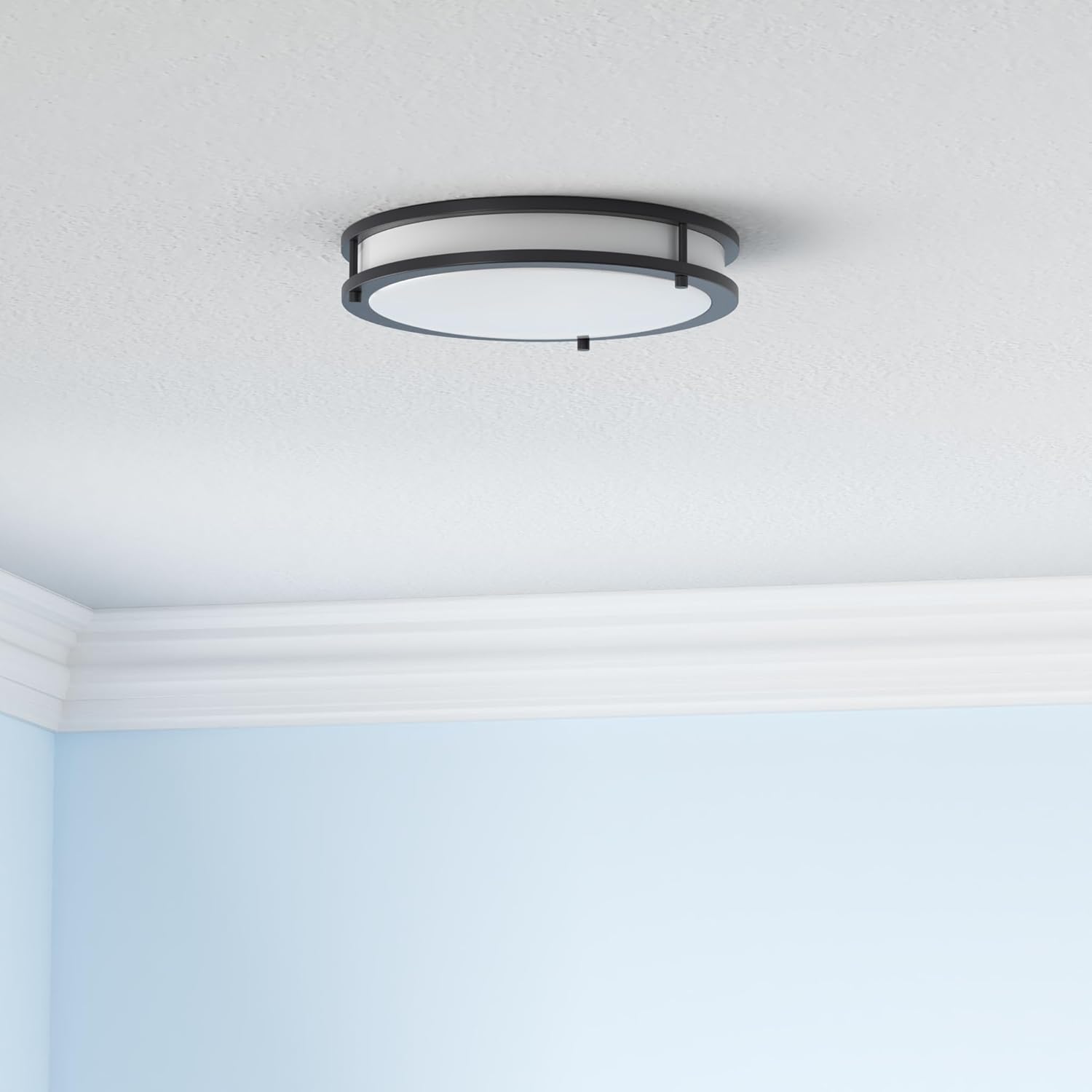 ASD LED 12" Round Flush Mount Lighting, Close to Ceiling Light Fixture | 3CCT, Dimmable, Energy Star, ETL Listed | 20W 1550LM 3000-5000K 120V | Low Profile Double Ring Lamp | Black, 4 Pack