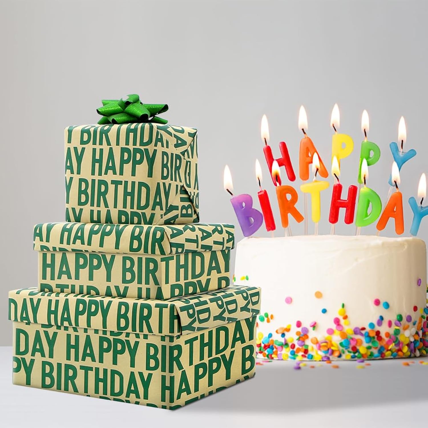 Minimal Emerald Green Large Happy Birthday Repeating Script Wrapping Paper For Men Women Boys Girls Kids- 1 Mini Roll 17 X 10 Ft Per Roll 14.1 Sq.Ft.Ttl - Brown Recycled Kraft Gift Wrap For Baby Shower Daddy Men All Birthday Occasions