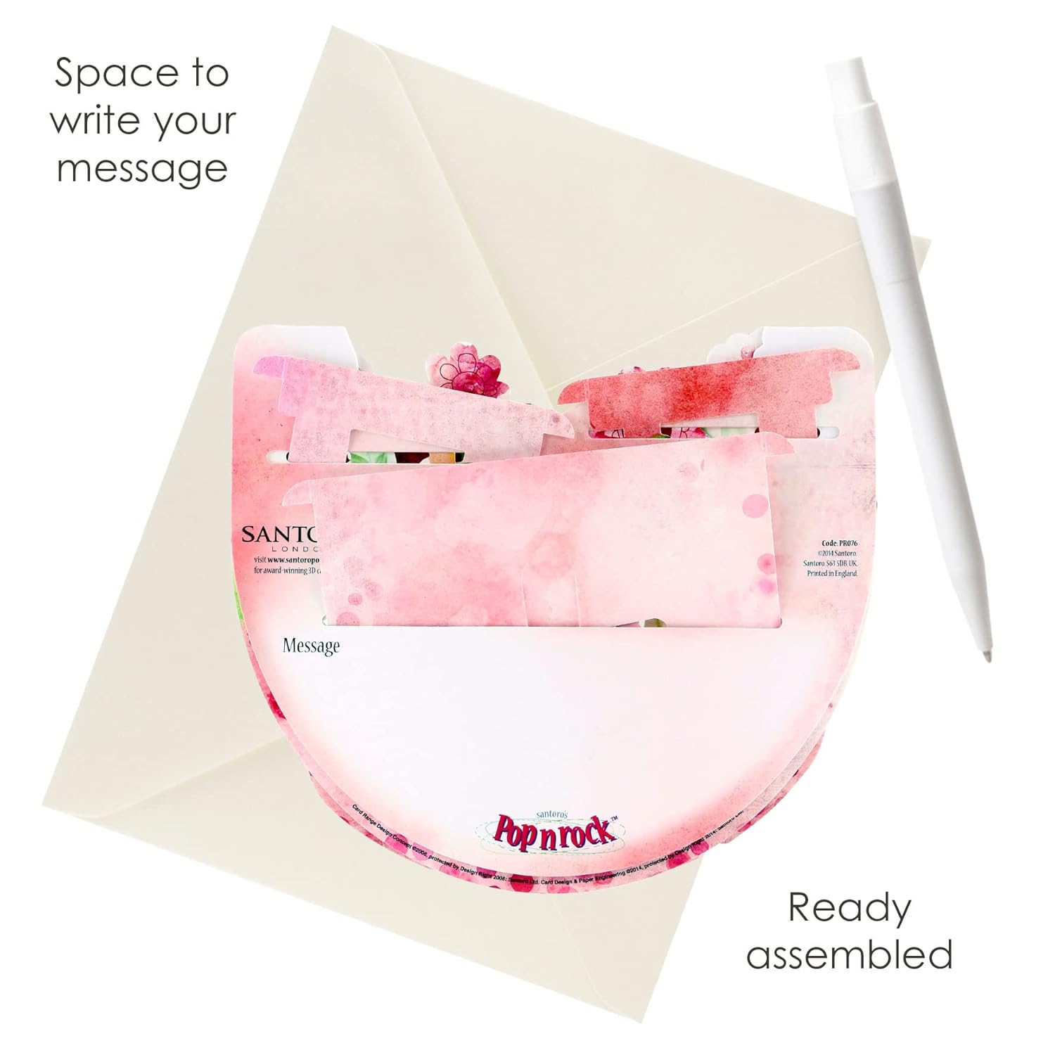 SANTORO Popnrock, 3D Pop Up Greeting Card - Pink Bouquet - For Her, Mother's Day, Girlfriend, Valentine's Day, Daugher, Grandmother | Floral Card