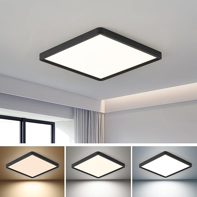 16 Inch Square LED Ceiling Light 36W Black Super Slim Flush Mount Fixture