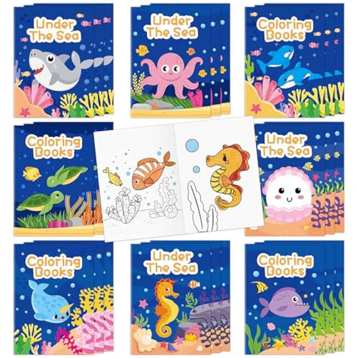 Ocean Animals Coloring Books - 24Pcs Under The Sea Mini Colouring Book Bulk For Kids Party Favors, Sea Animal Summer Diy Art Drawing Booklet Supplies, Birthday Painting Game Goodie Bag Fillers