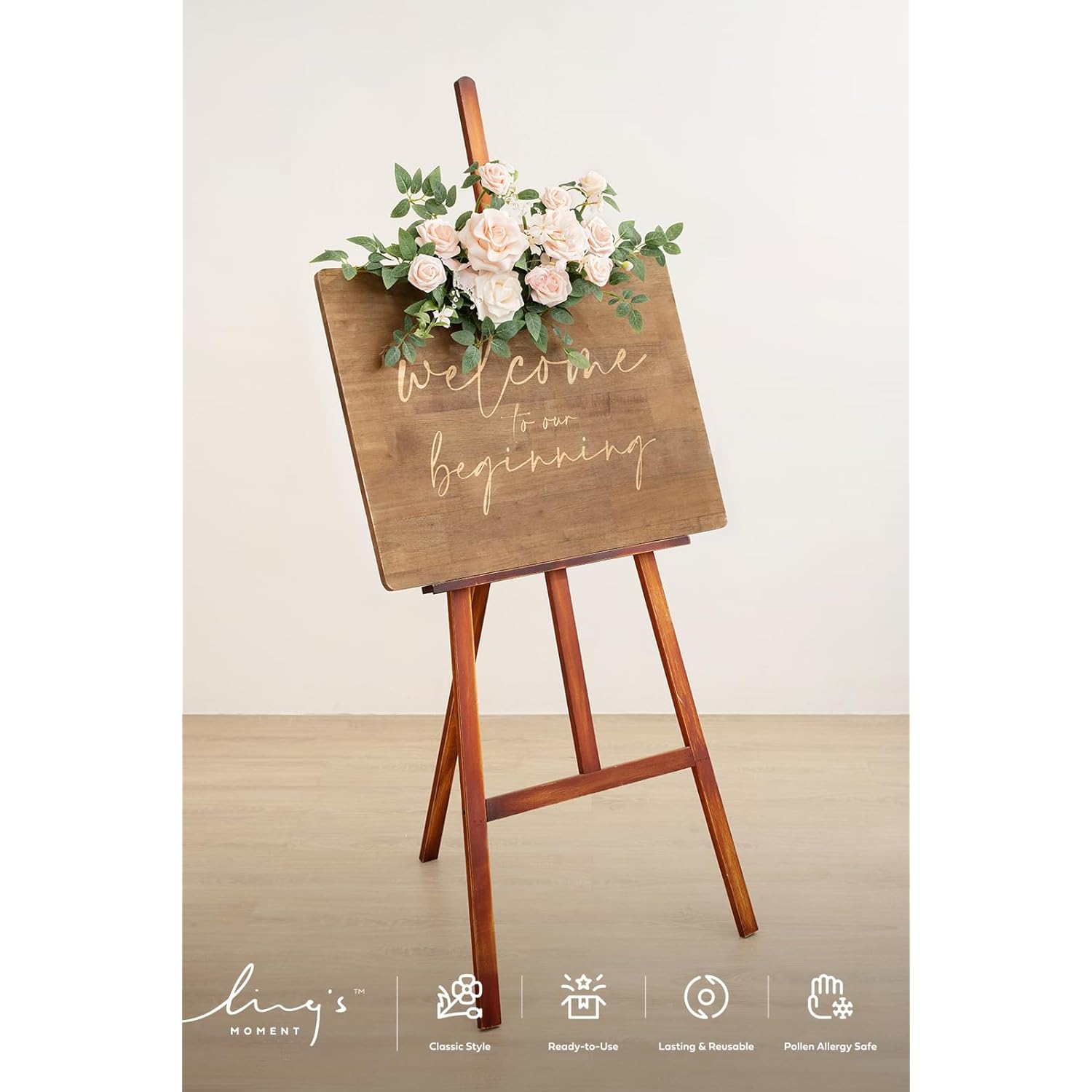 2Pcs Wedding Floral Swag Welcome Sign Artificial Flowers Backdrop Garland Blush & Cream Ceremony Reception Wall Home Decorations Entryway Faux Outdoor Board Head Table Decor