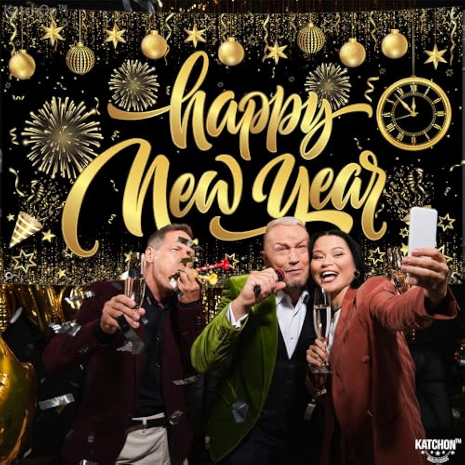 Xtralarge Happy New Year Banner 72x44 Inch 2026 Party Backdrop