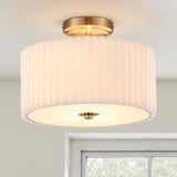 12.2 Inch Semi Flush Mount Ceiling Light Bronze Finish with Pleated White Shade