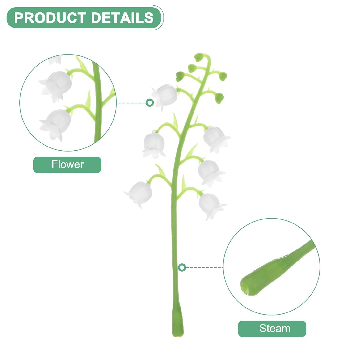 10-Pack Artificial Flower With Stems, Fake Lily Of The Valley Flowers Leaf For Diy Flower Garland/Wedding Decoration/Photo Props, Faux Floral Leaves [White Green]