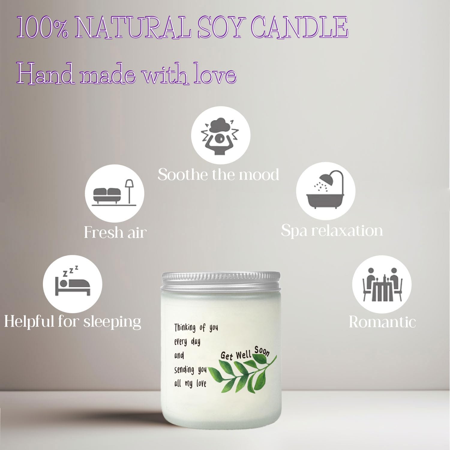 Get Well Soon Gift For Women & Men - Soy Scented Candle, After Surgery Recovery, Cancer Support, Thinking Of You Encouragement For Family Friends