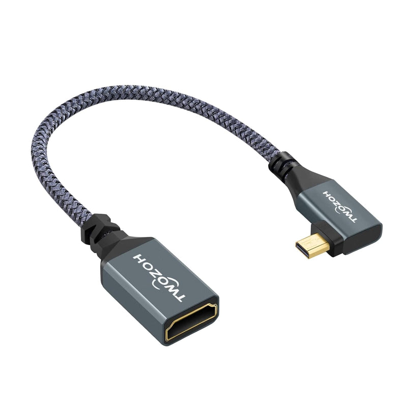 Left Angled Micro Hdmi To Hdmi Adapter Cable, Nylon Braided 90°Degree Micro Hd