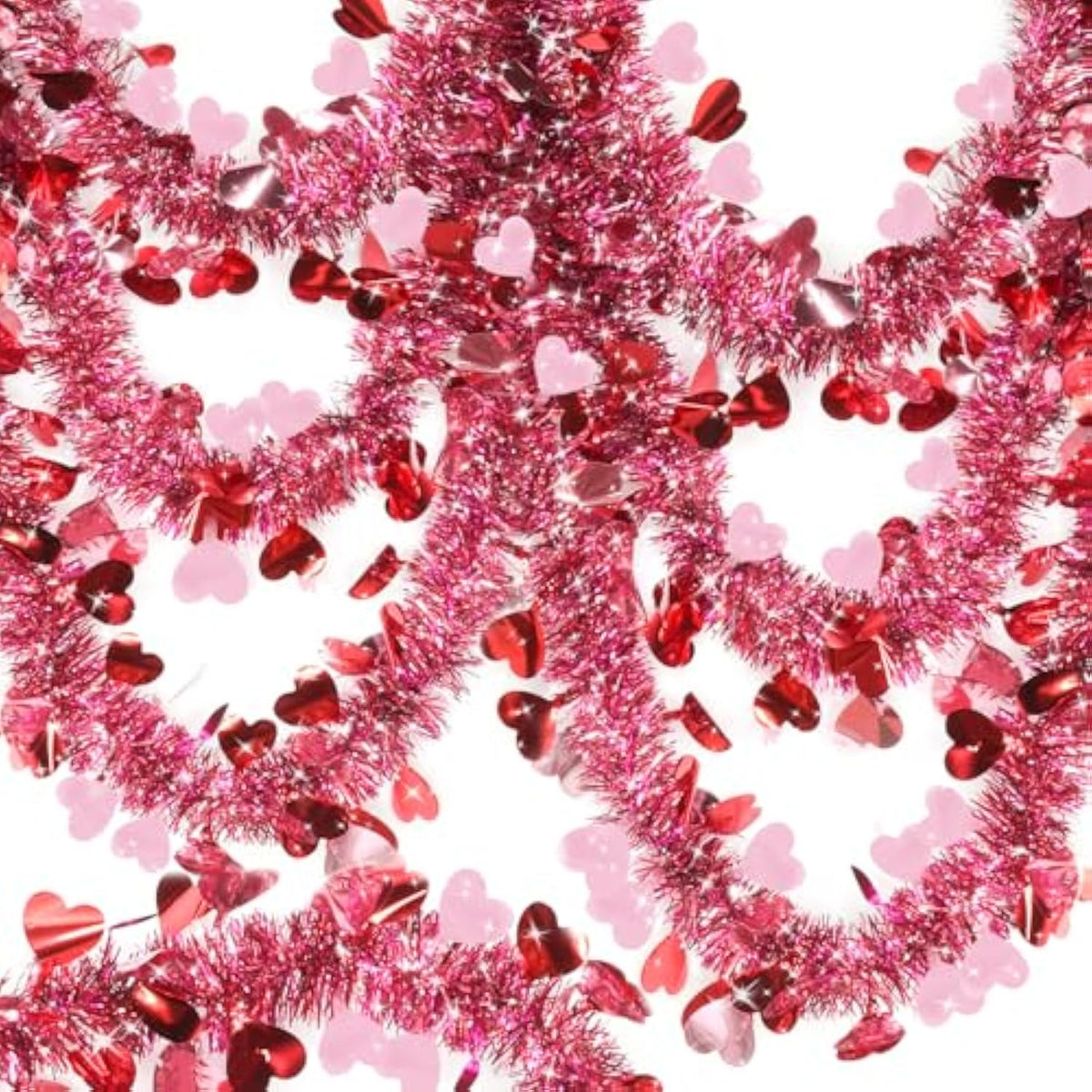 2 Strings Total 66 Feet Valentines Heart Tinsel Garland Decorations Red Pink Twist Garland Metallic Streamer Valentine'S Day Decorations Home Tree Indoor Outdoor Wedding Hanging Decor