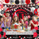11Th Birthday Decorations For Boys Girls Red And Black, Happy 11Th Birthday Backdrop Banner, 11 Birthday Party Decoration Tablecloth Balloons Triangle Flag, 11 Year Old Boy Bday Party Supplies