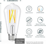 E26 Smart Edison Bulbs 4 Pack ST19 ST58 WiFi Tunable White 2700K-6500K Vintage LED 60W Equivalent Alexa Google Compatible