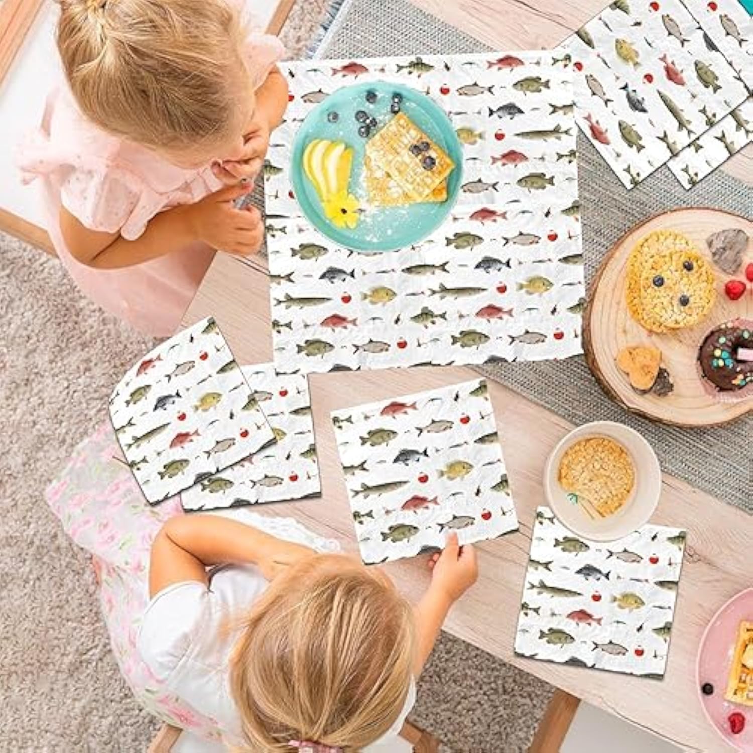 Fish Birthday Party Decorations - 40Pcs Gone Fishing Party Napkins Disposable Fish Theme Napkins For Boy Girl Baby Shower,Under The Sea,Gone Fishing Birthday Party Supplie…