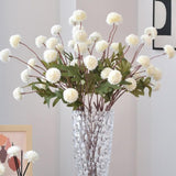 Pompon Mum Artificial Flower, 8 Pcs Faux Flowers Mini Ball Chrysanth With Stems Kiku Flower Home Decor, Fake Silk Flowers For Diy Bouquet Centerpieces Office Wedding Decoration (White)