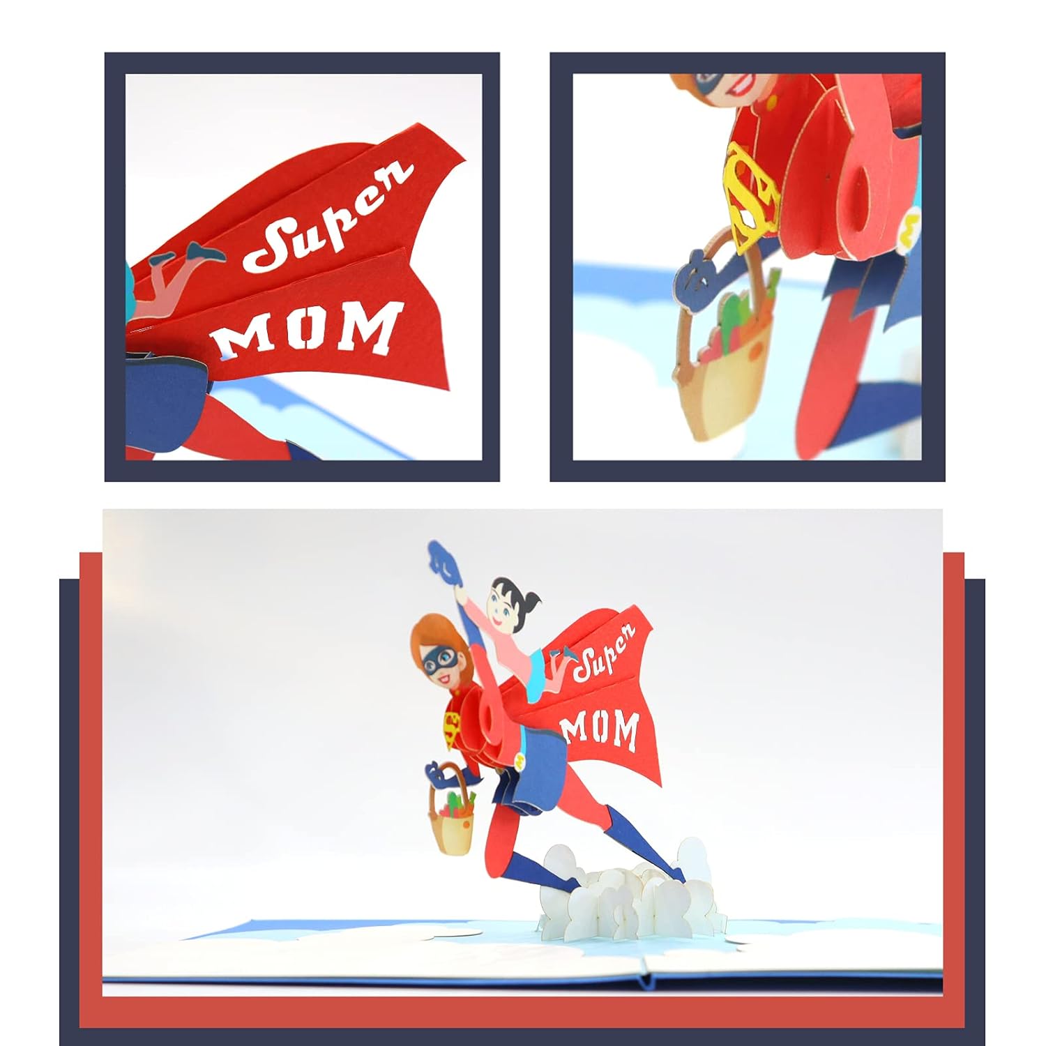 Supermom Mother'S Day 3D Pop Up Card Premium Italy Paper Handcrafted Gift For Mom, Mother, Grandmom, Wife Or Women On Birthday, Women Day Or Any Occasion