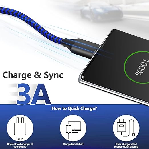 3 Pack 10FT USB A to USB C Fast Charging Cable for iPhone 16 15 Samsung Galaxy Android