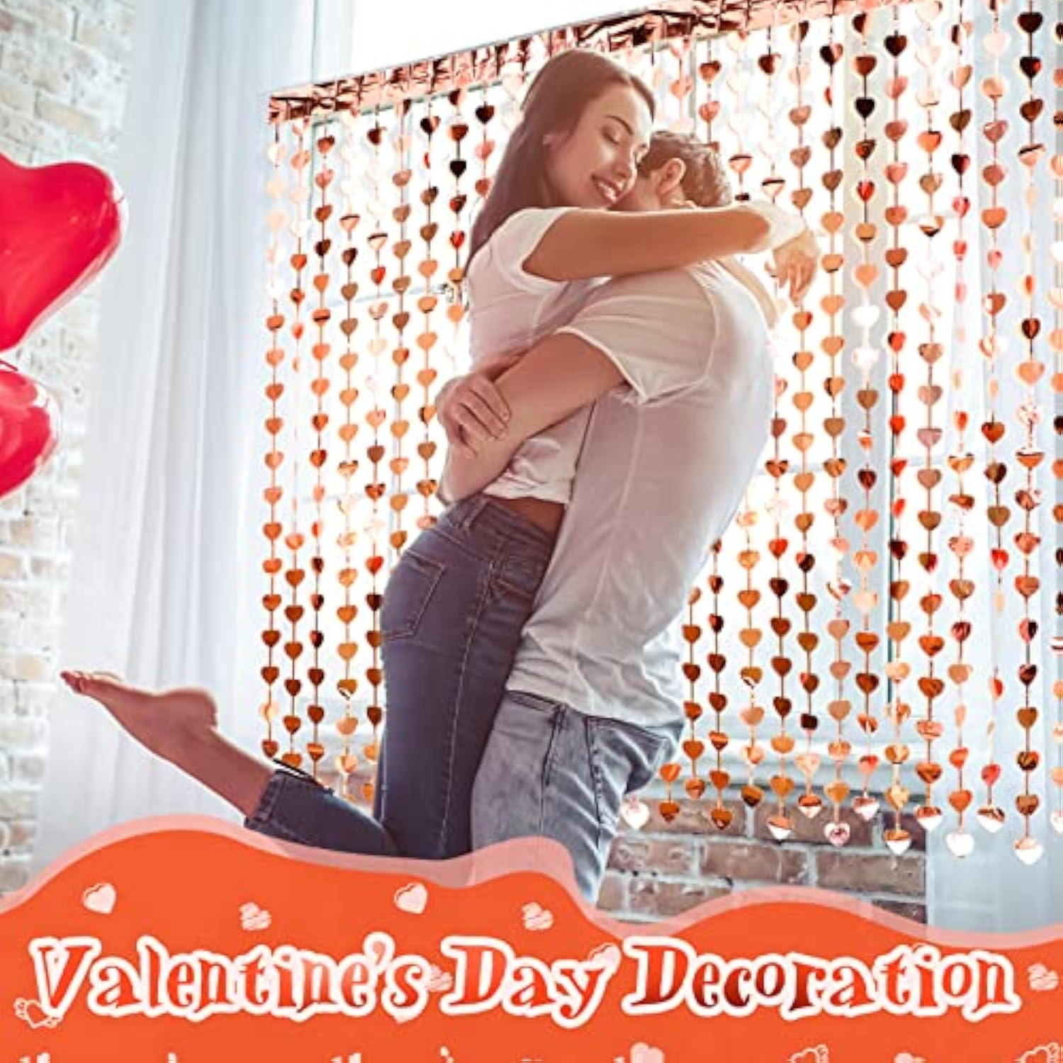4 Pcs Valentine Heart Foil Curtain Rose Gold Heart Chain Foil Fringe Metallic Tinsel Backdrop Hanging Bachelorette Decorations Tinsel Streamer For Wedding Birthday Bridal Shower