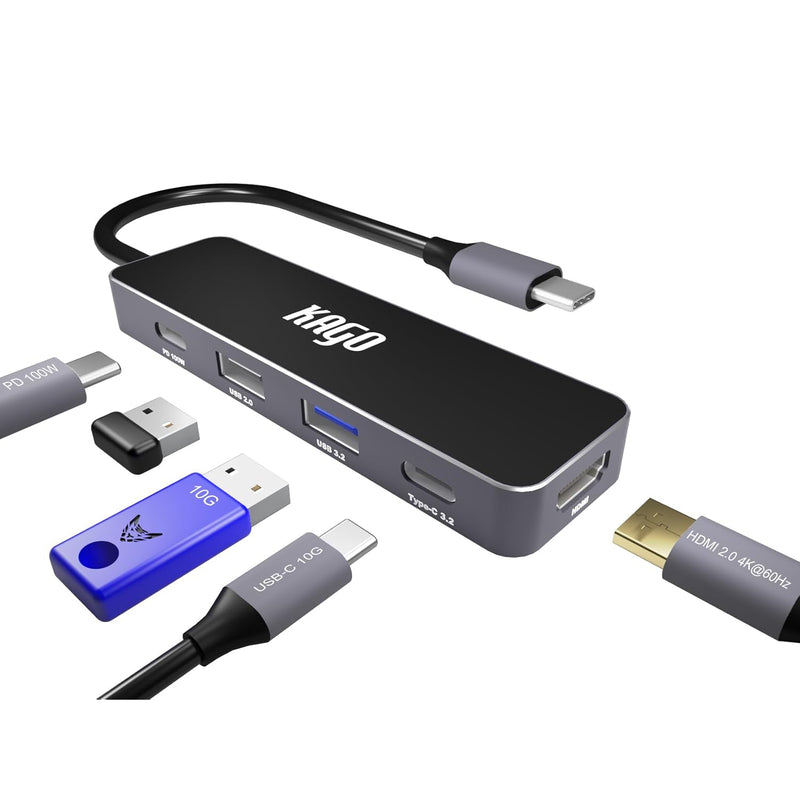 5 In 1 Usb C Hub With 4K@60Hz Hdmi,100W Power Delivery, 10Gbps Usb-A 3.2 & Usb