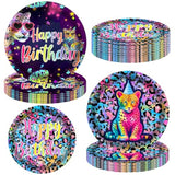 Neon Leopard Party Plates Rainbow Cheetah Print Birthday Party Supplies 48Pcs Rainbow Cheetah Party Disposable Paper Tableware For Leopard Print Birthday Dinnerware Supplies