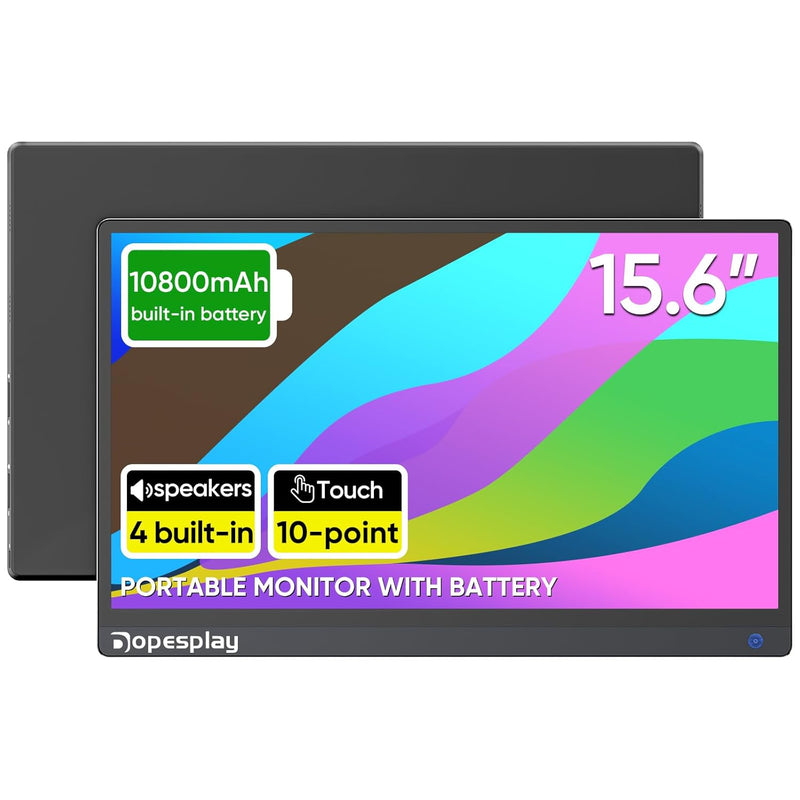 Portable Monitor Built-In Battery, 15.6'' Screen Display, 1080P Fhd Ultra Slim