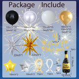 161Pcs Happy New Year Balloon Arch Garland Kit, Black Gold Silver Balloons