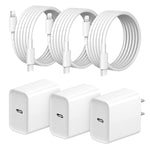 iPhone Fast Charger 3+3Pack 20W USB C Wall Charger with 6FT Fast Charging Cable