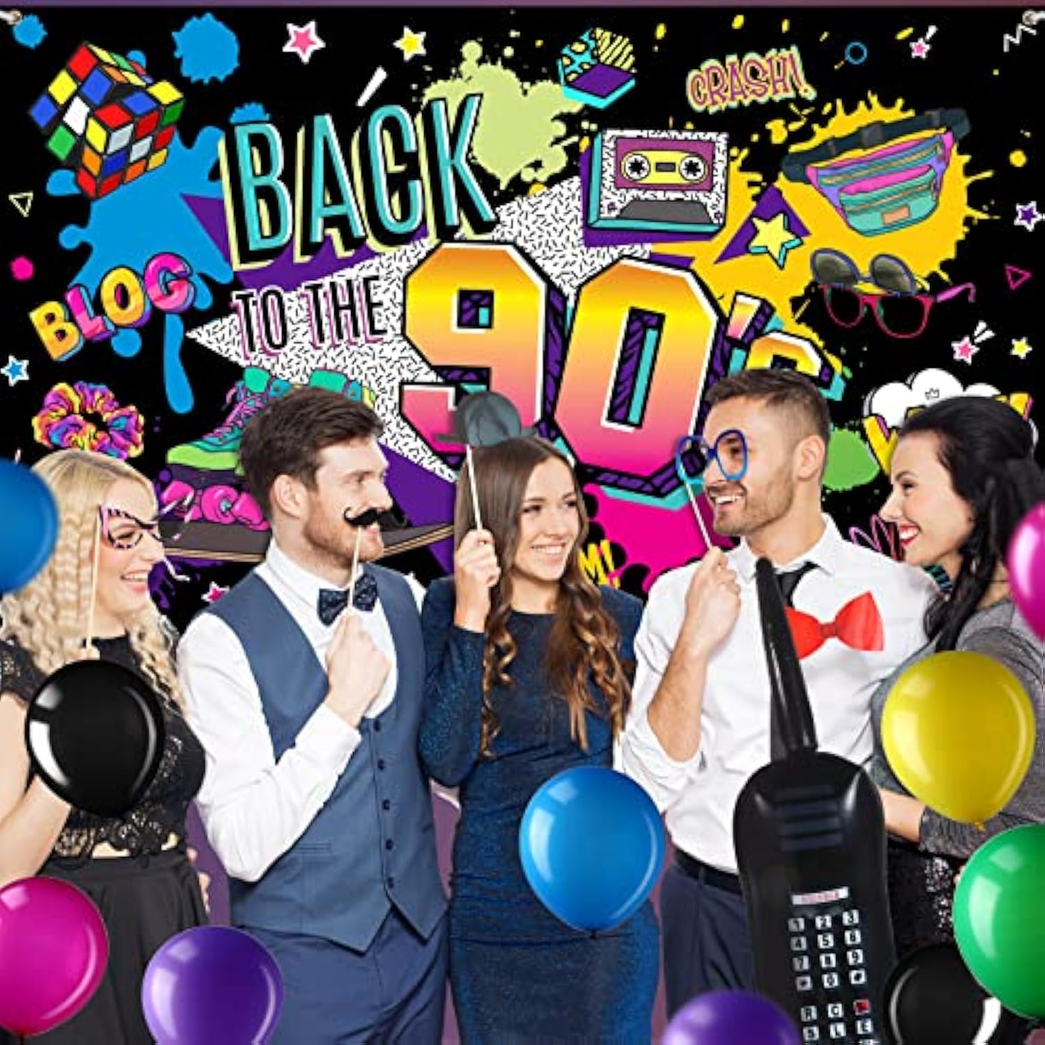 80S 90S Party Decorations: 80'S 90'S Party Bundle Includes Inflatable Radio Boombox And Mobile Phone, Backdrop, 55 Balloons, 80S 90S Supplies