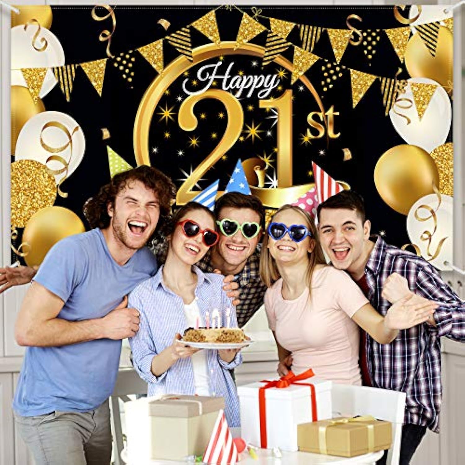 72.8x43.3" Black Gold Extra Large 21st Birthday Fabric Backdrop Banner