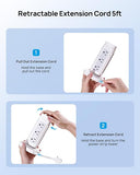 Retractable Power Strip Tower 12 AC Outlets 4 USB Ports PD 20W Flat Plug Surge Protector 5ft Cord White