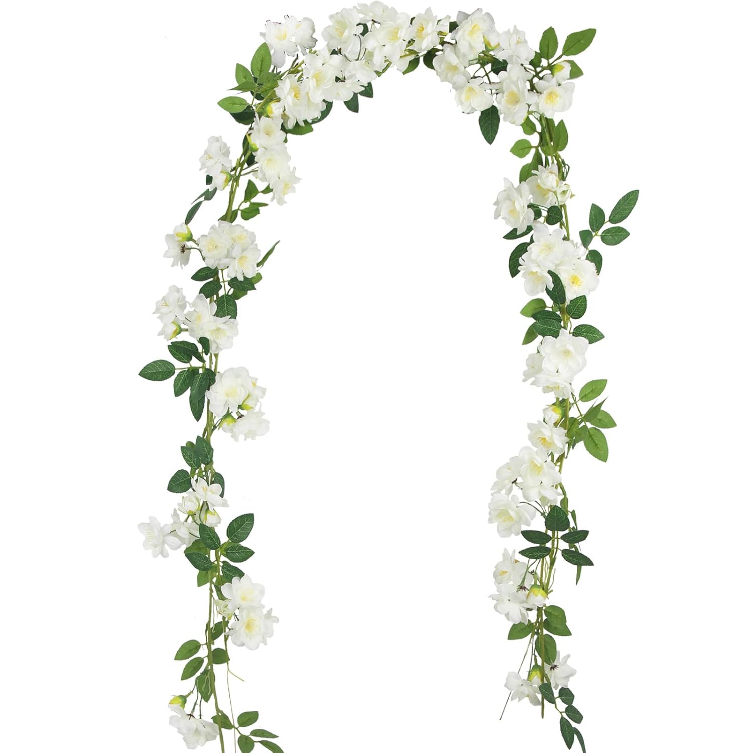 2 Pcs Artificial Flowers Garland For Outdoors White Faux Gardenia Garland 12Ft Silk Rose Hanging Vines Floral For Wedding Arch Party Wall Garden Ceremony Backdrop Fence Spring Decor