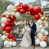 Red White Gold Balloon Arch Double Stuffed Red And White Balloons Matt