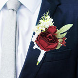 Bride Wedding Rose Boutonniere Groom Flower Buttonholes Prom Suit Decoration For Men And Groomsmans (Red)