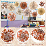 12 Pcs Boho Classroom Hanging Paper Fans 8'' 12'' 16'' Boho Classroom Decoration Rainbow Round Paper Fans Garlands Neutral Rustic Flower Leaf Wall Decor For School Office Party Decor