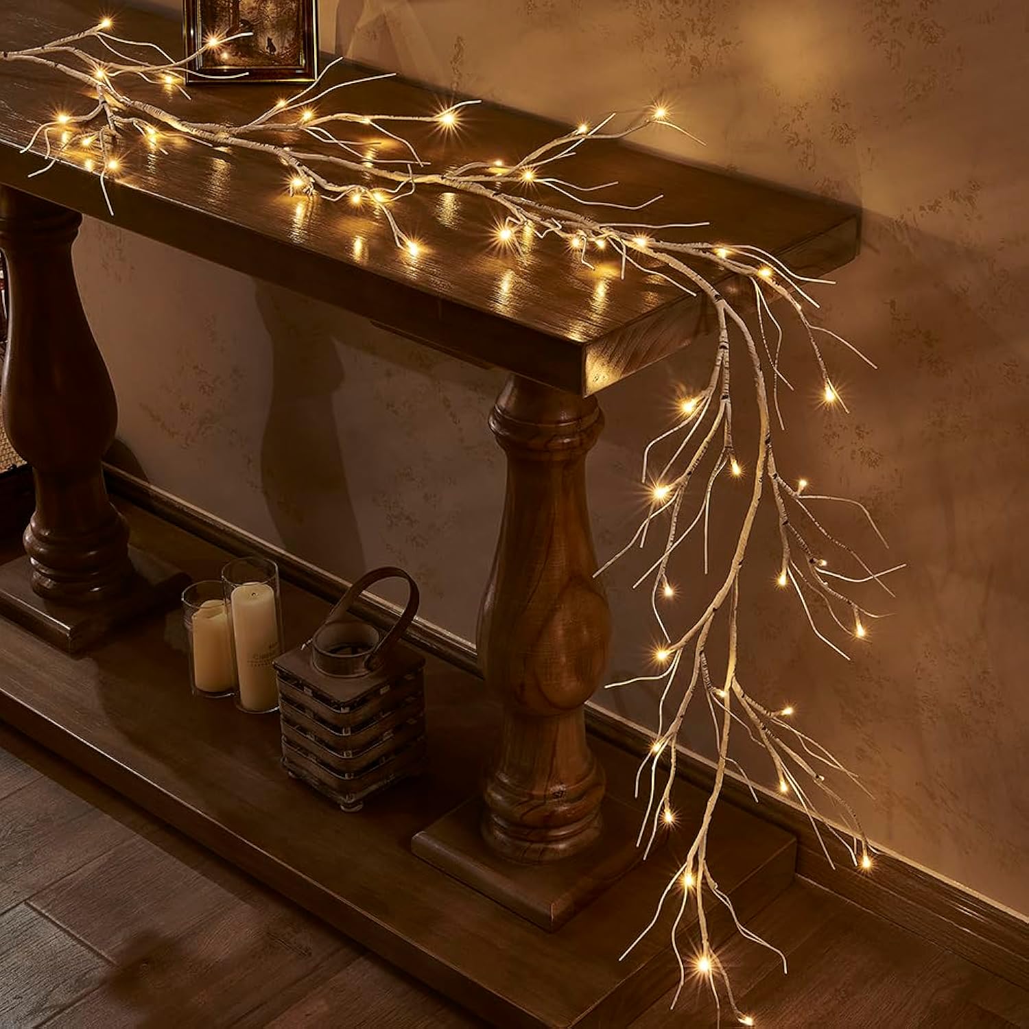Birch Garland With Lights 6Ft 48 Led Battery Operated, Lighted Twig Vine With Timer For Christmas Home Fireplace Decorat
