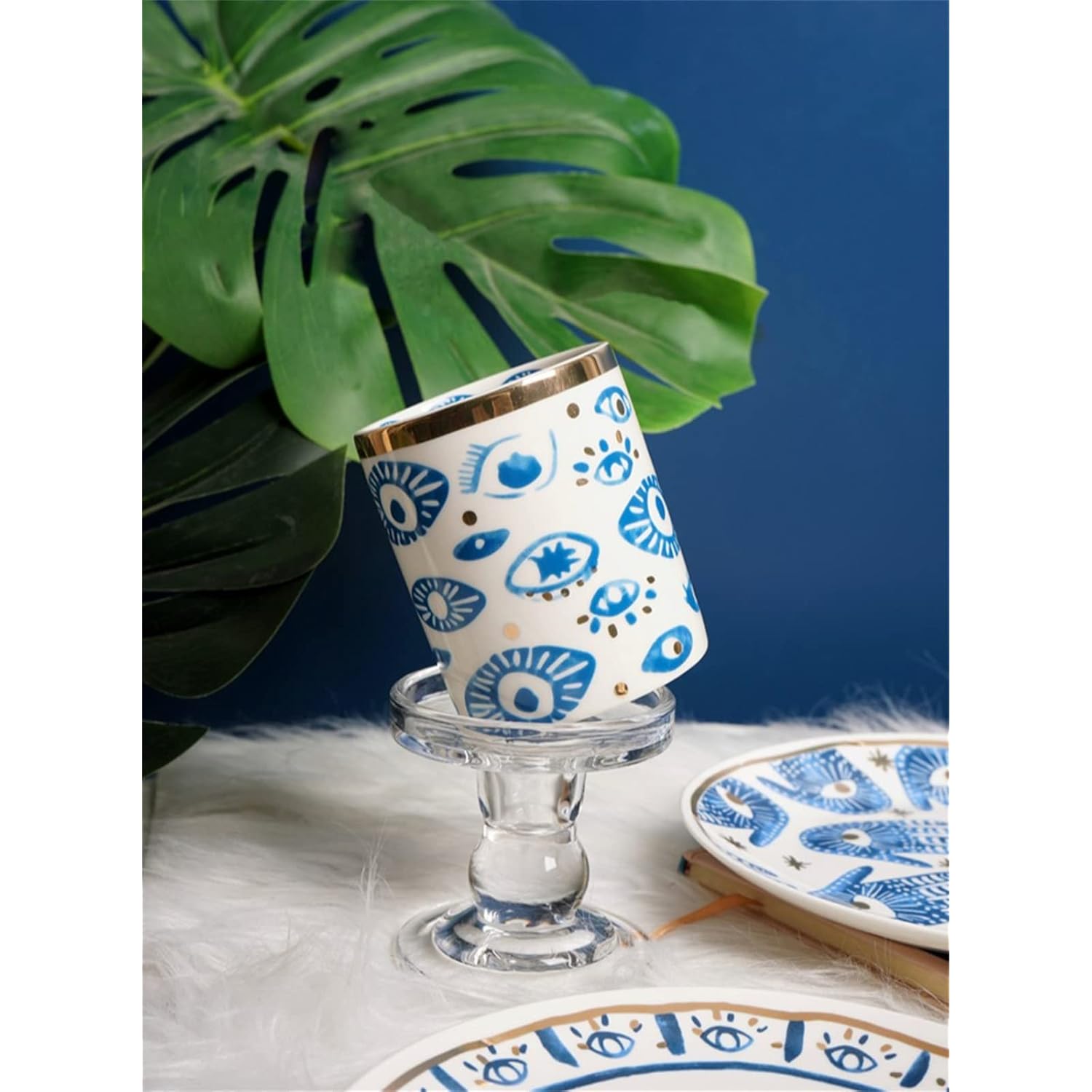 Big Eye Aromatherapy Candle Jar With Lid Ceramic Makecup Cotton Swab Holder Home Deocrative Bottler, Home Fireplace Kitchen Dining Decor For Living Room Knick Knacks Candle Holder