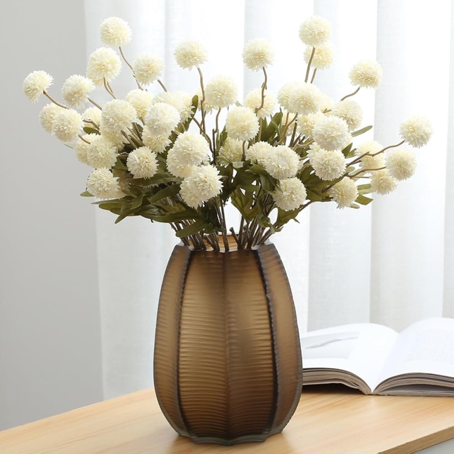 Artificial Flowers For Vases 20 Inch 10 Stems, Silk Dried Fake Mums Bouquet Indoor Faux Floral Arrangements For Decoration (White)
