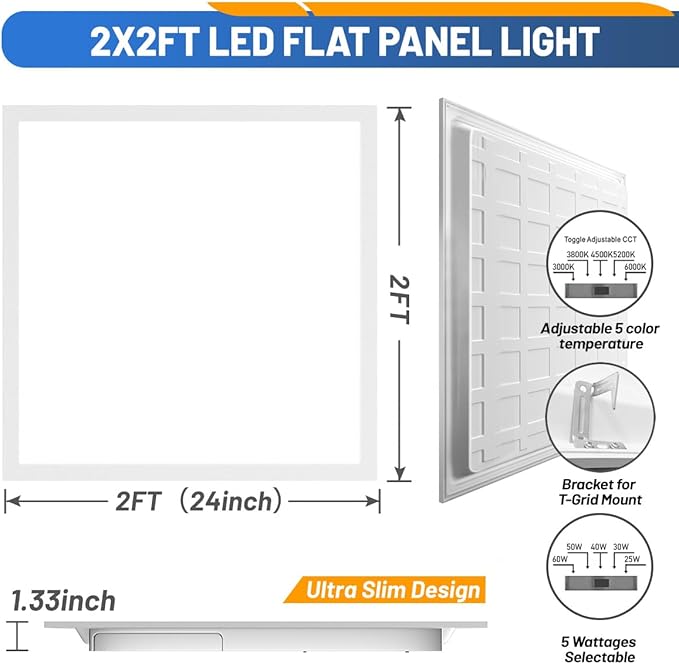 6 Pack 2x2 LED Flat Panel Lights 60W 7200LM 5CCT Dimmable Drop Ceiling Light Fixtures