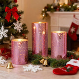 Pink Mercury Glass Battery Operated Flameless Led Candles With Remote And Timer, Batteries Included. 500+ Hours Flickering Led, Real Glass And Real Wax, Warm White Light For Christmas, Holiday, Women