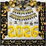 Happy New Year 2026 Party Supplies Banner Backdrop Tablecloth Foil Balloons
